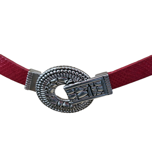 Ellen Tracy Red Silver Patent Leather Western boho Concho hook skinny belt S main image 5